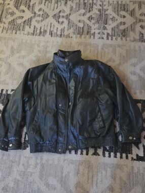 Black Genuine Leather Biker Style Jacket Removable Zip Liner -